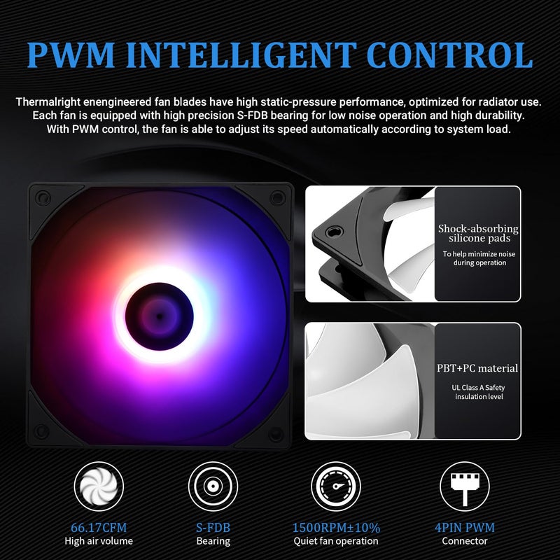 Thermalright مبرد المعالج المائي أكوا إليت 120 V3 AIO، تبريد سائل 120 مم، مراوح ARGB PWM، إنتل LGA1150-1200/AMD AM4-AM5 - Image 5